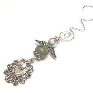 Handmade Beaded Guardian Angel Photo & Letter Memorial Charm Jade Stone